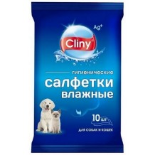 Экопром Cliny Влажные гигиенические салфетки для собак и кошек 10шт.