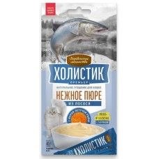 Деревенские лакомства - Холистик Премьер лакомство для кошек, нежное пюре из лосося с икрой летучей рыбы - 10 г х 4 шт