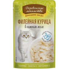 Деревенские лакомства влажный корм для кошек Филейная курица в нежном желе пауч