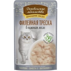 Деревенские лакомства влажный корм для кошек Филейная треска в нежном желе пауч