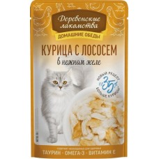 Деревенские лакомства влажный корм для кошек Курица с лососем в нежном желе пауч