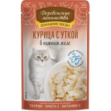 Деревенские лакомства влажный корм для кошек Курица с уткой в нежном желе пауч