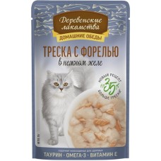Деревенские лакомства влажный корм для кошек Треска с форелью в нежном желе пауч