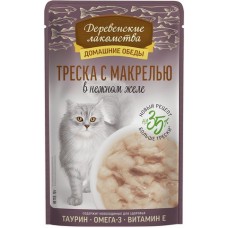 Деревенские лакомства влажный корм для кошек Треска с макрелью в нежном желе пауч