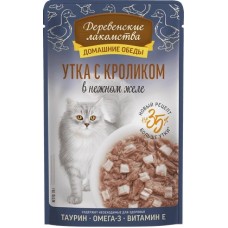 Деревенские лакомства влажный корм для кошек Утка с кроликом в нежном желе пауч