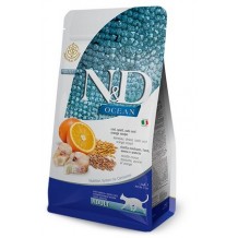 FARMINA N&D OCEAN CODFISH, SPELT, OATS and ORANGE Adult Cat Сухой низкозерновой корм для взрослых кошек Треска с Пшеницей, Овсом и Апельсином 1.5кг