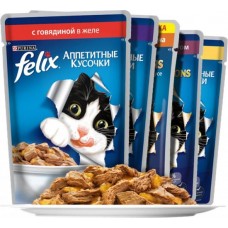 Felix консервы  для кошек  кусочки в желе в ассортименте 75г