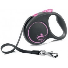 Flexi Рулетка Black Design S (до 15 кг) 5 м лента черный/розовый