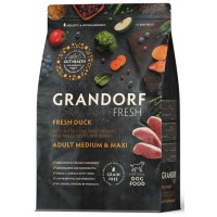 Беззерновой корм с живыми пробиотиками GRANDORF Fresh Dog Adult MED&MAXI Duck&Sweet Potato Свежее мясо утки с бататом для собак средних и крупных пород 3кг
