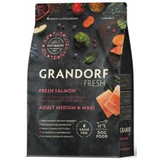 Беззерновой корм с живыми пробиотиками GRANDORF Fresh Dog Adult MED&MAXI Salmon&Sweet Potato (Свежее филе лосося с бататом для собак средних и крупных пород)