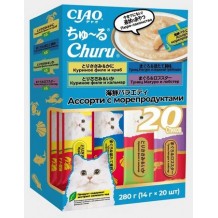 INABA CIAO Churu Лакомство-пюре для кошек Ассорти с морепродуктами