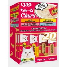 INABA CIAO Churu Лакомство-пюре для кошек Асссорти с тунцом Магуро и куриным филе 14г * 20шт