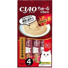 INABA CIAO Churu Лакомство-пюре для кошек Куриное филе и говядина 14г * 4шт