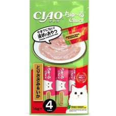 INABA CIAO Churu Лакомство-пюре для кошек Куриное филе и кальмар 14г * 4шт