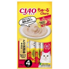 INABA CIAO Churu Лакомство-пюре для кошек Куриное филе и краб 14г * 4шт