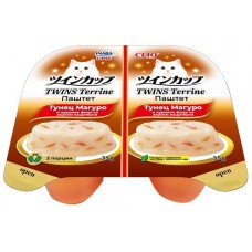 INABA CIAO TWINS Terrine Паштет для кошек тунец Магуро и куриное филе со вкусом кацуобуси, 70г (35г х 2шт)