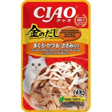 INABA CIAO Kinnodashi Влажный корм для кошек Тунец Магуро и тунец Кацуо с куриным филе, пауч 60г