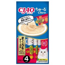 INABA CIAO Churu Лакомство-пюре для кошек Тунец Магуро и морской гребешок 14г * 4шт