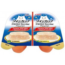 INABA CIAO TWINS Terrine Паштет для кошек тунец Магуро и куриное филе со вкусом морского гребешка, 70г (35г х 2шт)