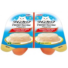 INABA CIAO TWINS Terrine Паштет для кошек тунец Магуро и куриное филе со вкусом ширасу, 70г (35г х 2шт)