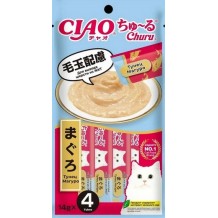 INABA CIAO Churu Лакомство-пюре для кошек Тунец Магуро для вывода шерсти из ЖКТ 14г * 4шт