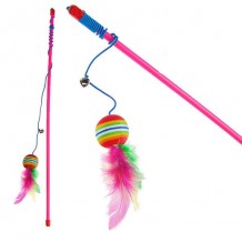 Дразнилка с цветным шариком и перьями, 49 см, розовая палочка