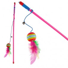Дразнилка с цветным шариком и перьями, 49 см, розовая палочка
