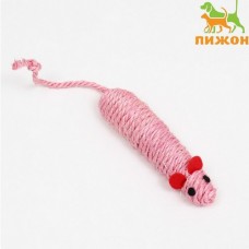Игрушка для кошек сизалевая "Длинная мышь", 14,5 см, розовая