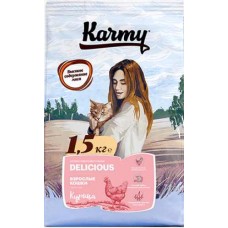 Karmy Delicious Курица сухой корм для взрослых кошек старше 1 года, привередливых в питании