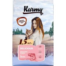 Karmy Delicious Лосось сухой корм для взрослых кошек старше 1 года, привередливых в питании