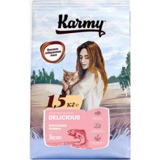 Karmy Delicious Лосось сухой корм для взрослых кошек старше 1 года, привередливых в питании