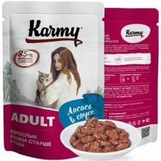 Karmy Adult Лосось в соусе Консервированный полнорационный корм для кошек старше 1 года 80г.x24шт.