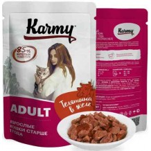 Karmy Adult Телятина в желе Консервированный полнорационный корм для кошек старше 1 года 80г.x24шт.