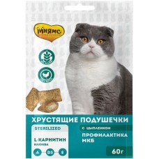 Мнямс хрустящие подушечки для стерилизованных кошек с цыпленком и клюквой "Профилактика МКБ" NEW 60 г