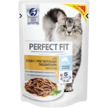 Perfect Fit Sensitive пвлажный корм для взрослых кошек с чувствительным пищеварением, с лососем в соусе/пауч