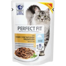Perfect Fit Sensitive влажный корм для взрослых кошек с чувствительным пищеварением, с лососем в соусе/пауч