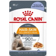 Royal Canin Hair&Skin Care Влажный корм для взрослых кошек для поддержания здоровья кожи и красоты шерсти, тонкие ломтики в желе