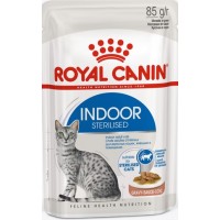 Royal Canin ​​Indoor Sterilized Влажный корм для взрослых кастрированных и стерилизованных кошек, живущих в помещении, кусочки в соусе.