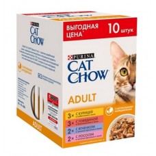 Purina Cat Chow набор влажных кормов  для взрослых кошек (лосось, говядина, курица, ягненок)10х85г