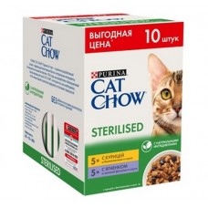 Purina Cat Chow набор влажных кормов для стерилизованных кошек курица/баклажан, ягненок/фасоль 10х85г