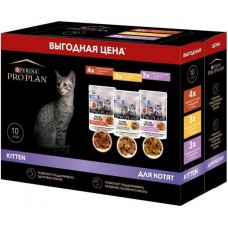 Pro Plan PRO PLAN Набор паучей для котят 10x85г (индейка в соусе, говядина в соусе и курица в желе)
